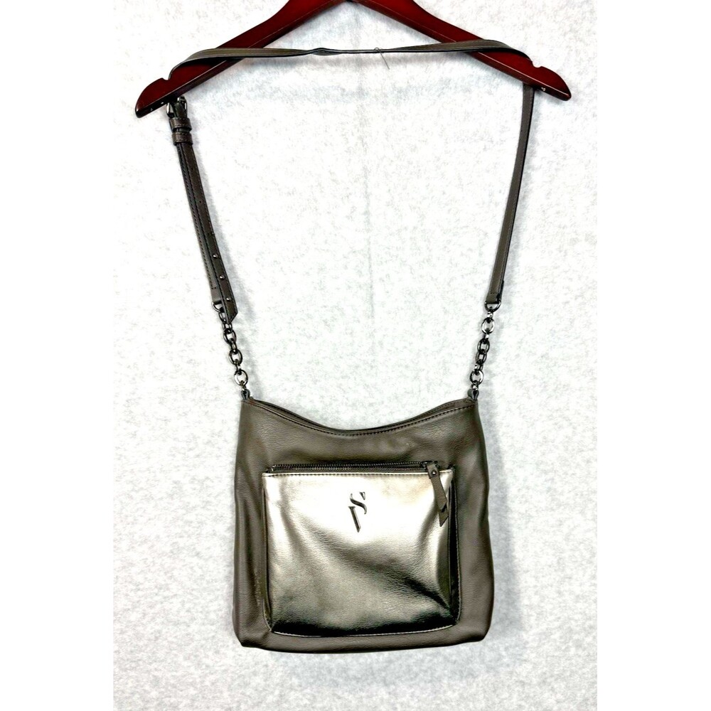 Simply Vera Wang Crossbody, Metallic, Faux Leather, Silver/Gray Purse/Bag